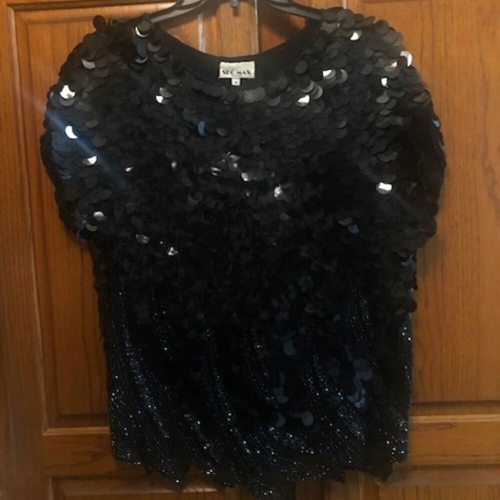 SHO MAX Black Sequined and Beaded Medium size blouse